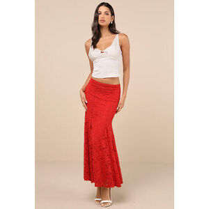 NWT Lulu’s Red Floral Lace Mermaid Skirt - Size L